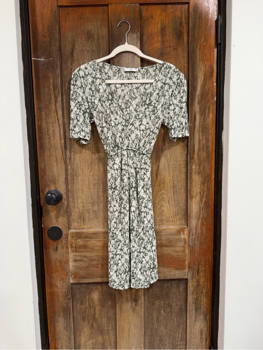 Mango Green Floral Wrap-Style Midi Dress
